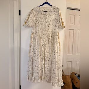 Floral Midi Dress with Yellow Ribbon Accents MATERNITY XL